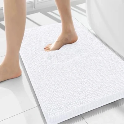 Afbeelding van Homaxy Antislip badmat, zachte chenille microvezel badkamertapijt, absorberende machinewasbaar 40 x 60 cm, wit
