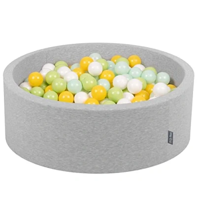 Afbeelding van KiddyMoon ballenbad 90x30cm/200 ballen met kleurrijke voor baby&#039;s kinderen rond, lichtgrijs:wit/mint/lichtgroen/geel
