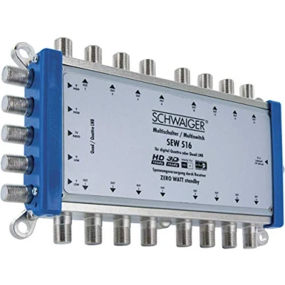 Afbeelding van Schwaiger SEW516 531 satelliet multiswitch Ingangen (satelliet): 5 (4 / 1 terrestrisch) Aantal gebruikers: 16 Standby functie, geschikt voor Quad LNB