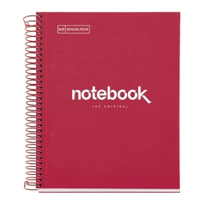 Afbeelding van Miquelrius notitieboek A5 Notebook Emotions, 120 pagina&#039;s 90 g/m², Raster 5 mm, Gekleurde strepen, Micro geperforeerde spiraal, Extra stijve kaft, 2 perforaties, Rood