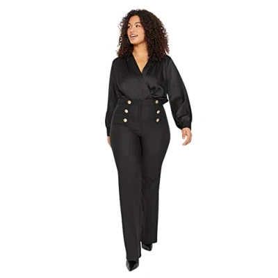 Afbeelding van Trendyol Zwarte Geribbelde Gebreide Broek Van Crêpe Met Hoge Taille Tbbss23Ar00021