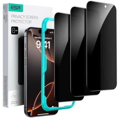 Afbeelding van ESR 3 Pack voor Phone 2024 Pro Max Privacy Screen Protector, Anti spy gehard glas micro gebogen randen, hoesje vriendelijk