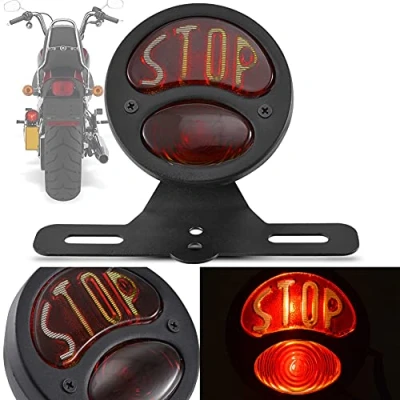 Afbeelding van NATGIC motorfiets remlicht, 12 V universele achterlicht vintage retro stijl remlicht houder voor alle soorten motorfietsen en fietsen zwart
