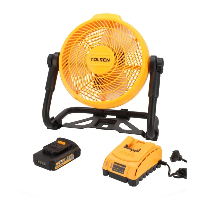 Afbeelding van Tolsen Ventilator op accu 20V Li ion Ø 245 mm met Zwenkfunctie Kantelbaar Drie Snelheden Energiezuinige Timer USB C Oplaadoptie Incl. 1x 4.0Ah &amp; snellader
