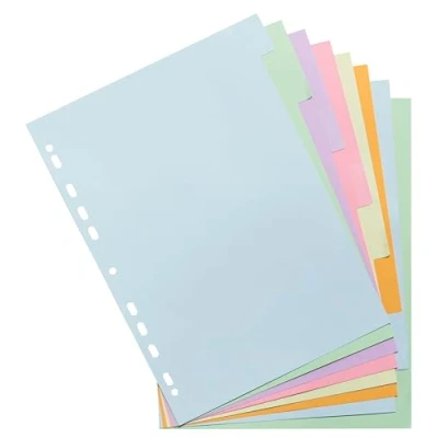 Afbeelding van Exacompta Ref. 1608E karton met 30 tabbladen in pastelkarton 170g/m2 Forever 8 neutrale formaat DIN A4 afmetingen 22,5 x 29,7 cm verschillende pastelkleuren
