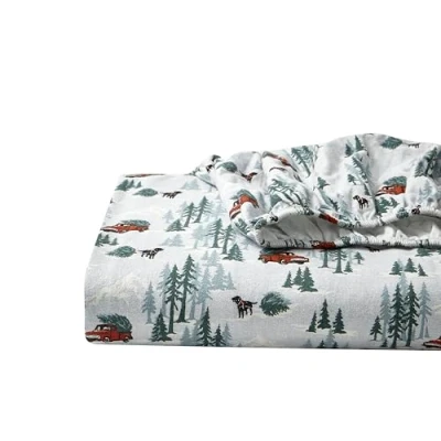 Afbeelding van Eddie Bauer Queensize lakens, katoenen flanellen beddengoedset, geborsteld voor extra zachtheid, gezellige woondecoratie (boomboerderij, koningin)
