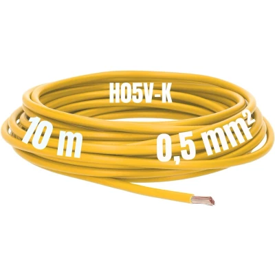 Afbeelding van Kalitec 10 meter H05V K 0,5 mm² gele bedradingskabel I flexibele kabel PVC enkele ader draad mm2 bedrading fijndradig eendraads schakeldraad