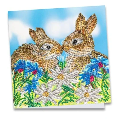 Afbeelding van Ideen mit Herz, Diamond Painting wenskaart, strass editie, 16 x cm, 370 g/m², inclusief steentjes, envelop &amp; gereedschap (hazenpaar)