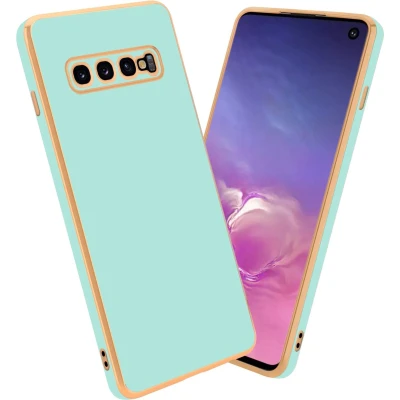 Afbeelding van Cadorabo Hoesje geschikt voor Samsung Galaxy S10 PLUS in Glossy Mintgroen Goud Beschermhoes Case Cover van flexibel TPU silicone en met camerabescherming