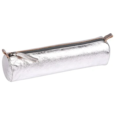 Afbeelding van Clairefontaine 8688C Etui (met parelmoereffect rond, 5,5 x 22 cm, praktisch en robuust, van leer), 1 stuk, zilver