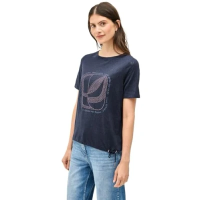 Afbeelding van Cecil MIT Schmucksteinen Tshirt print, Dames, Maat: Large, Blau