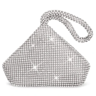 Afbeelding van J&amp;G Driehoekige strasssteentjes dames onderarmtas avondhandtas party tas bruiloft handtas, zilver, Medium
