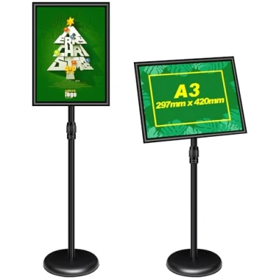 Afbeelding van Mutualsign A3 Stand Sign Holder Display Vrijstaande Borden Aluminium Vloer Poster Stands voor Informatie, Menu, Kennisgeving, Zwart