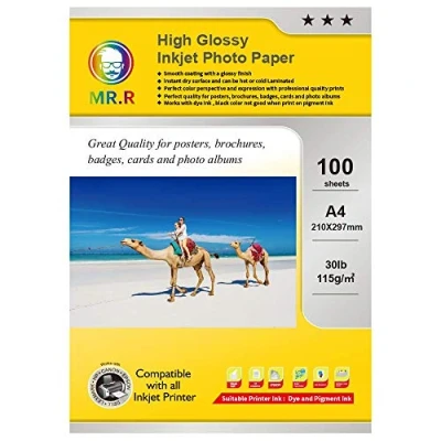 Afbeelding van MR.R Fotopapier 100 Vellen A4 Glossy Inkjet Printer 115gsm Instant Dry Waterdicht Glanzend Wit Fotobladen