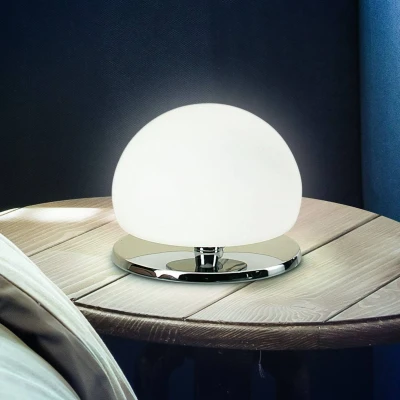 Afbeelding van Fabas Luce Morgana tafellamp, verchroomd / wit, touchdimmer, 3.000 K