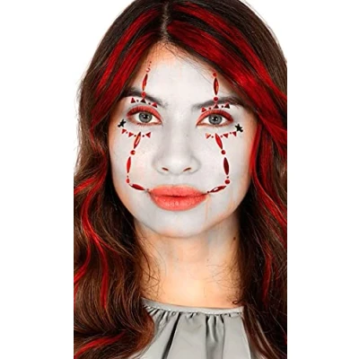 Afbeelding van Halloween Plak diamantjes horror clown gezicht versiering rood/zwart Verkleedgezichtdecoratie