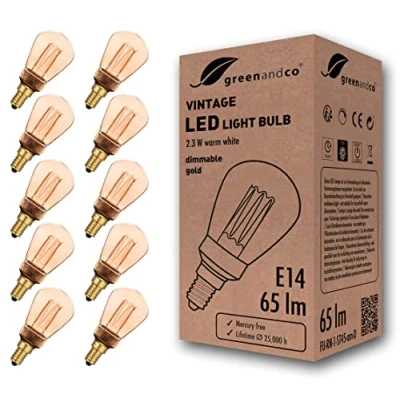 Afbeelding van 10 stuks greenandco® dimbare Vintage Design LED lamp in retro stijl voor sfeerverlichting E14 ST45 Edison lamp, 2,3W 65lm 1800K extra warm wit 320 230V flikkervrij