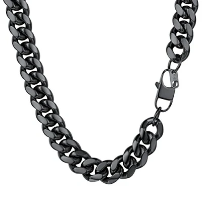 Afbeelding van PROSTEEL Roestvrij Staal Halskettingen voor Heren en Vrouw, 14mm Cubaanse Herenketting Zwart 61cm lang, Ketting Dames Hiphop Rapper Cadeau Ideeën.