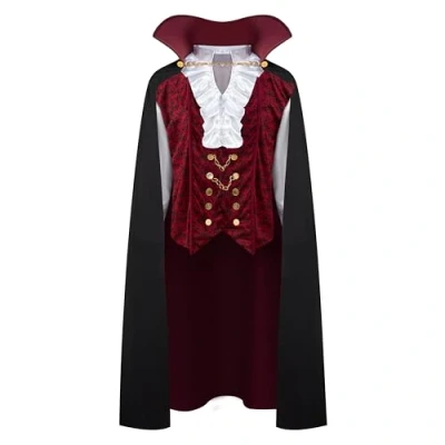 Afbeelding van Spooktacular Creations Vampierkostuum voor volwassenen, deluxe versie, renaissance, middeleeuwen, rollenspel, sims of cosplay, heren, maat L, rood