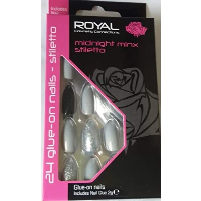Afbeelding van Royal 24 Stiletto Glue On Nail Tips Midnight Minx (met nagellijm)