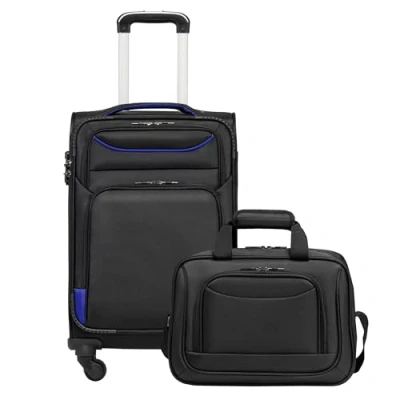 Afbeelding van COOLIFE koffer trolley reiskoffer met 4 wielen stoffen handbagage TSA slot de bevat 1 grote schoudertas, zwart+blauw, Handgepäck Set 2tlg, nice