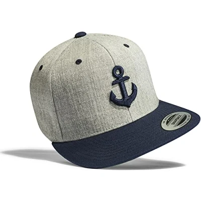 Afbeelding van Baddery Flexfit snapback pet voor heren: Anker basecap heren en dames baseballcap mannen zwart kapiteinspet, grijs/blauw., Eén maat