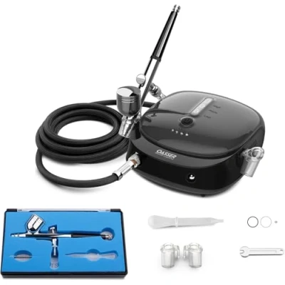 Afbeelding van Oasser airbrush set, draagbare compressor, oplaadbaar, hoge precisie, mini luchtcompressor, druk, verstelbaar, voor modelisme, cosmetica, styling, schilderen, zwart