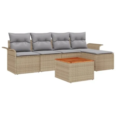 Afbeelding van vidaXL Tuin Sofa Set van 6 Beige en grijs Rattan stof