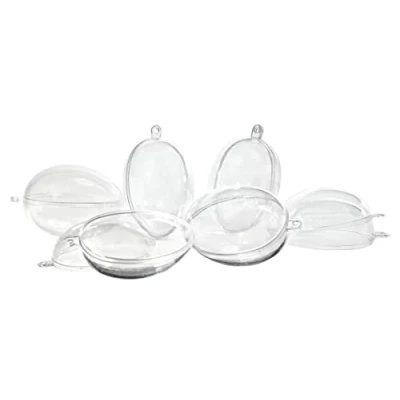 Afbeelding van 12 acryl eieren, hoogte 6 cm, kunststof transparant, deelbaar, met ophangoog