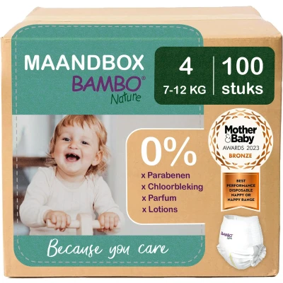 Afbeelding van BAMBO Nature Luierbroekjes Maat 4 (7 12 kg) 100 stuks Maandbox 0% onnodige toevoegingen Ideaal voor de gevoelige huid Nordic Swan Ecolabel