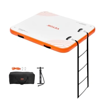 Afbeelding van VEVOR opblaasbaar drijvend dok, dockplatform van 6 x 5 ft, antislip waterdrijvende dokmat met draagbare draagtas en afneembare ladder, platform eilandvlot voor zwembad, strand,