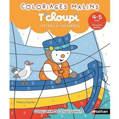 Afbeelding van T&#039;choupi Lettres et nombres MS Coloriages malins 4 5 ans Moyenne section