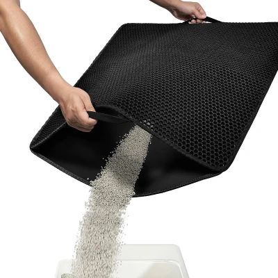 Afbeelding van kattenbakmat, 80 x 61 cm, honingraatvormig dubbellaags design, urine en waterdicht materiaal, kattenbakonderlegger, zwart