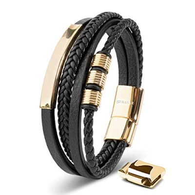 Afbeelding van SERASAR Jongensarmband van Echt Leer [Brave] Goud 17cm Tienersieraden met Doos
