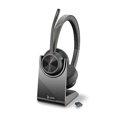 Afbeelding van Poly Voyager 4320 UC Draadloze Headset &amp; Charge Stand Stereo Hoofdtelefoon met Ruisonderdrukkende Boom Mic Sluit PC/Mac/Mobile aan via Bluetooth Werkt w/Teams (gecertificeerd), Zoom