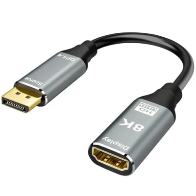 Afbeelding van ConnBull DisplayPort 1.4 naar HDMI 2.1 kabel, 8K DP stekker aansluiting, adapterkabelconverter ondersteunt @ 60 Hz 4K 120 voor monitor, projector tv (0,25 m)