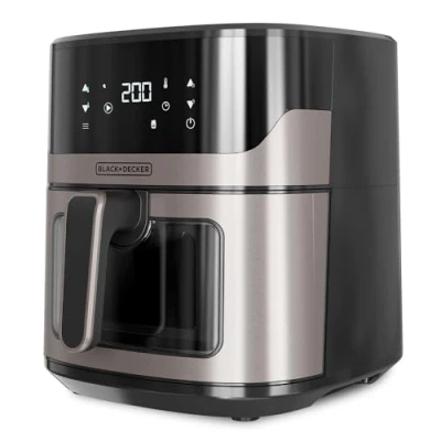 Afbeelding van BLACK+DECKER BXAF6500E Luchtfriteuse zonder olie, 1600 W, 6,5 l, tot 1300 g aardappelen, transparant venster in de mand, temperatuur 80 220 C, 8 programma&#039;s