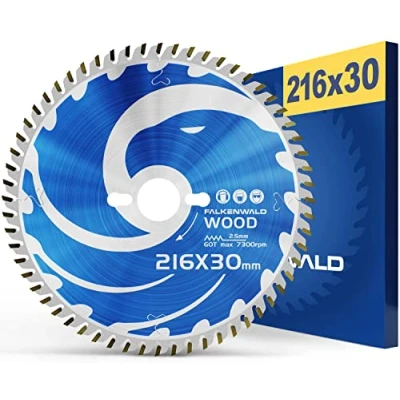 Afbeelding van FALKENWALD® zaagblad van 216 x 30 mm voor hout, 60 hardmetalen tanden, compatibel met Metabo KGS M, Bosch GCM 8 SDE, PCM 8S verstekzaag, HM cirkelzaagblad mm,