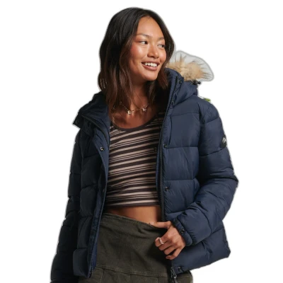 Afbeelding van Superdry Hooded MID Layer Winterjas, Dames, Maat: 40, Eclipse navy