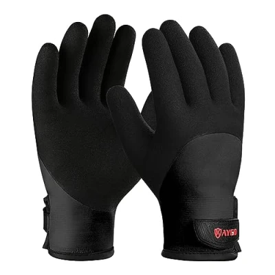 Afbeelding van KAYGO werkhandschoenen voor de winter, waterdicht, koudebestendig, dubbel gevoerd, geïsoleerde thermische met latexcoating, ideaal koude lagers, winterwerk (zwart, S, maat 7)