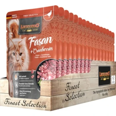 Afbeelding van Leonardo zak [16 x 85 g fazant + cranberry] natvoer zonder granen voor katten compleet voer in praktische afzonderlijke porties