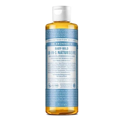 Afbeelding van Dr. Bronners 18 in 1 natuurlijke zeep biologische vloeibare Baby Mild zonder geur Douchegel, handzeep, shampoo en nog veel meer Met oliën Fair Trade 240 ml