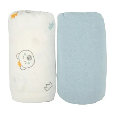 Afbeelding van BabyCalin Set van 2 hoeslakens, 70 x 140 cm, beer/effen, blauw, Oeko Tex gecertificeerd