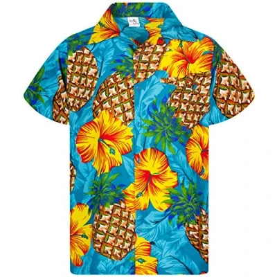 Afbeelding van Funky Hawaiiaans Overhemd, Hawaii Korte Mouw, Pineapple Hibiscus, Turkoois, M