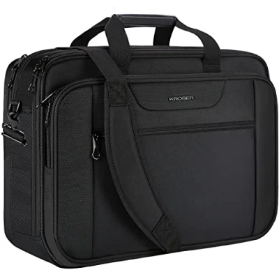 Afbeelding van KROSER 18.5&quot; Laptoptas XXL Laptop Aktetas past Tot 18&quot; Waterafstotende Gaming Computertas Schoudertas Uitbreidbare Capaciteit voor Reizen/Zaken/School/Heren Zwart