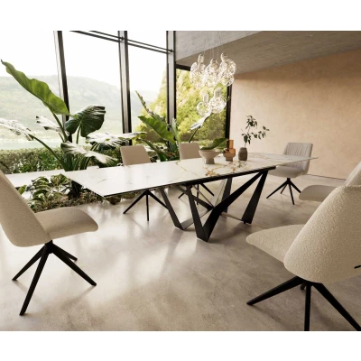 Afbeelding van DELIFE Eetkamertafel Edge 200 300x100 keramiek Calacatta Luxe wit goud grijs spider vlak staal zwart uitschuifbaar