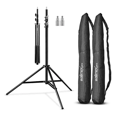 Afbeelding van Walimex pro 2 x lichtstatief WT 806 met veerdemping, hoogte max. 256 cm, stabiel lampstatief, belastbaar tot 6 kg, verlichtingsstatief voor ringlicht, reflector, flitser en video, incl. 3/8 inch