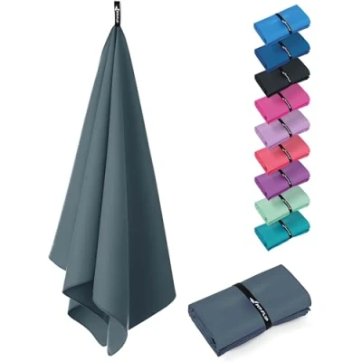 Afbeelding van Fit Flip Microvezel handdoeken compact, ultralicht &amp; sneldrogend de perfecte sporthanddoek, strandlaken en reishanddoek (70x140cm 1 stuk, Donkergrijs)