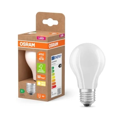Afbeelding van OSRAM LED Superstar classic lamp A 40 in piston shape made of frosted glass, 2.2 W, 470 lm, E27 socket, 2,700 K for warm white light, EEK A, 60 mm diameter.
