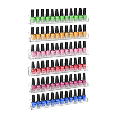 Afbeelding van Nagellakrek 6 stuks, wandnagellakorganizer, acryl nagellakopslagrek voor maximaal 90 flessen, wandplankorganizer nagellak/parfum/lippenstift/etherische oliën, transparant
